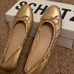 Schutz Gold Metallic Ballet Leather Flats 7.5